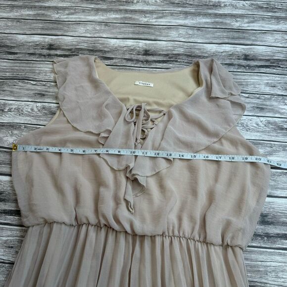 Vivayou Women's Maxi Dress Tan Beige Black Accordion Pleat L LG Large Ruffle - Picture 11 of 15